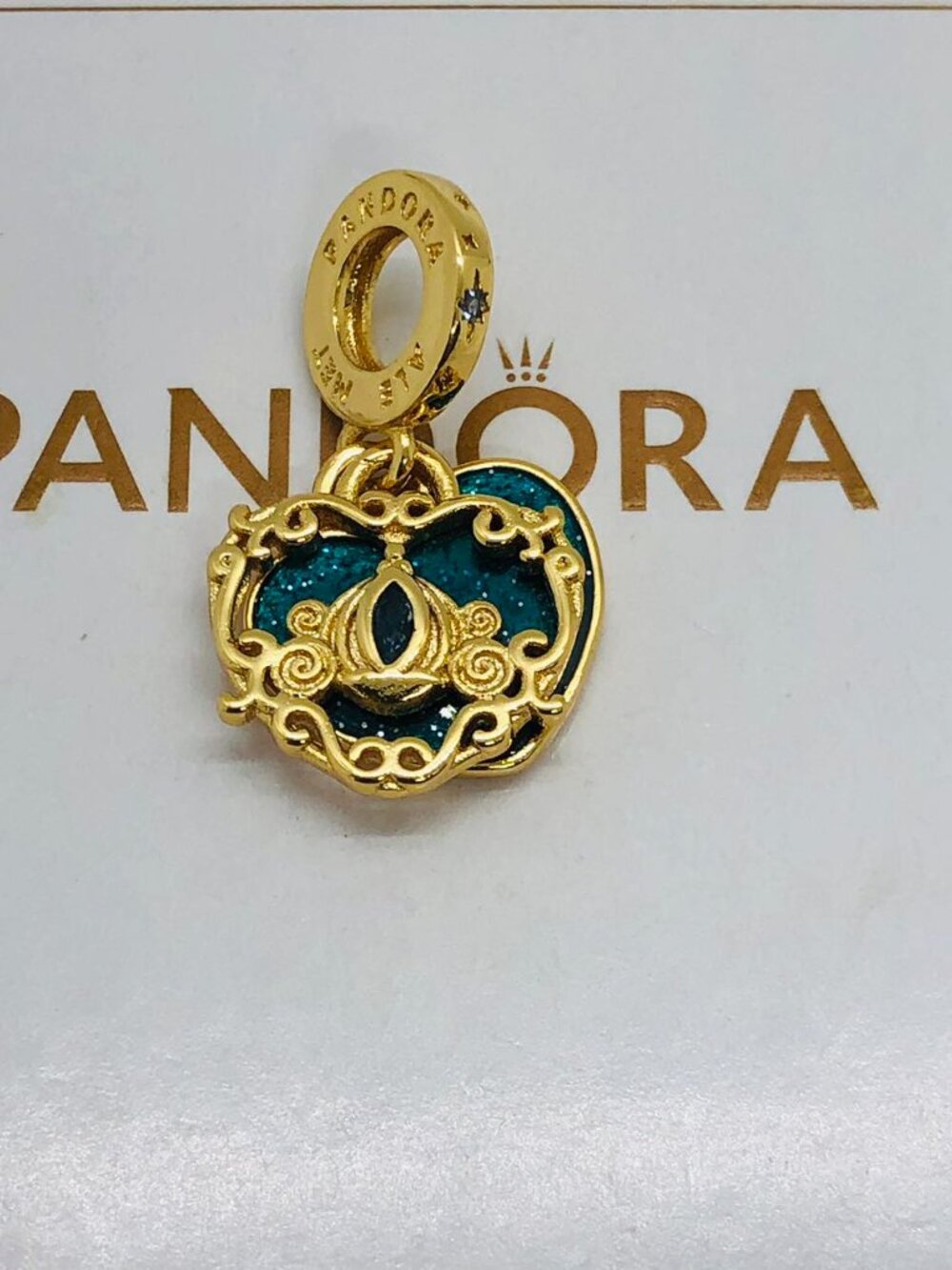 Pandora Cinderella's Carriage & Heart Double Gold-Plated Dangle Charm